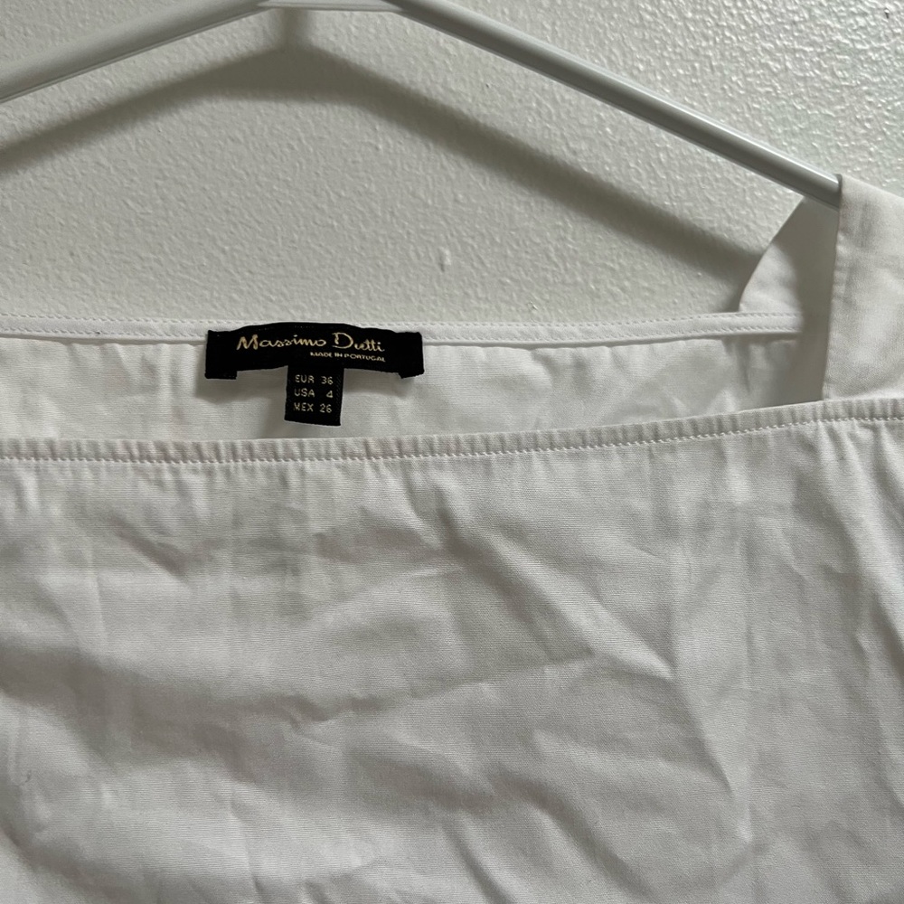 Massimo Dutti Square Neck Long Sleeve Cotton Top White US 4 - Picture 2 of 5